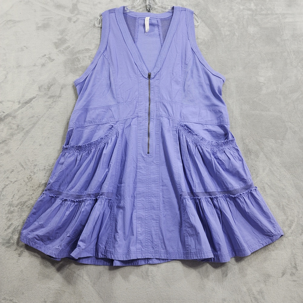 Anthropologie Daily Practice Dress Womens 2X Purple V-Neck Zip Sleeveless Swing